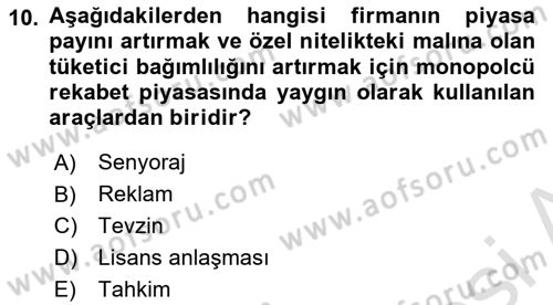 Mikro İktisat Dersi 2024 - 2025 Yılı (Final) Dönem Sonu Sınav Soruları 10. Soru