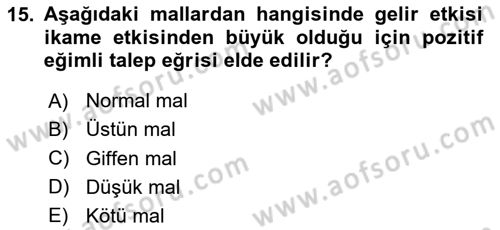Mikro İktisat Dersi 2024 - 2025 Yılı (Final) Dönem Sonu Sınav Soruları 15. Soru
