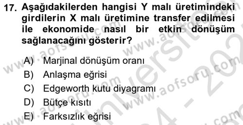 Mikro İktisat Dersi 2024 - 2025 Yılı (Final) Dönem Sonu Sınav Soruları 17. Soru