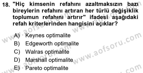 Mikro İktisat Dersi 2024 - 2025 Yılı (Final) Dönem Sonu Sınav Soruları 18. Soru