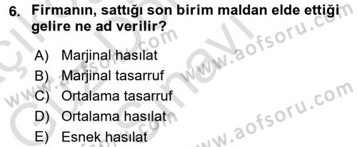 Mikro İktisat Dersi 2024 - 2025 Yılı (Final) Dönem Sonu Sınav Soruları 6. Soru