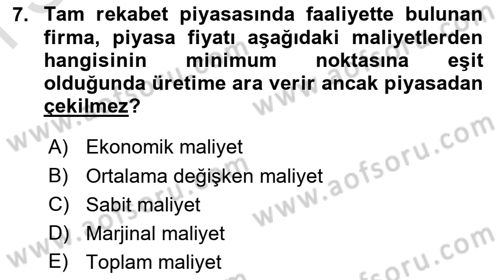 Mikro İktisat Dersi 2024 - 2025 Yılı (Final) Dönem Sonu Sınav Soruları 7. Soru