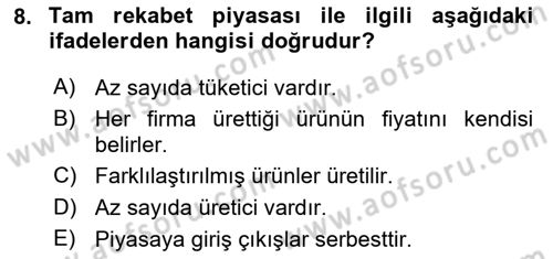 Mikro İktisat Dersi 2024 - 2025 Yılı (Final) Dönem Sonu Sınav Soruları 8. Soru