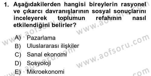 Mikro İktisat Dersi 2024 - 2025 Yılı Yaz Okulu Sınav Soruları 1. Soru