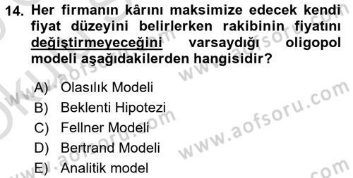 Mikro İktisat Dersi 2024 - 2025 Yılı Yaz Okulu Sınav Soruları 14. Soru