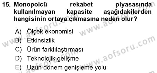 Mikro İktisat Dersi 2024 - 2025 Yılı Yaz Okulu Sınav Soruları 15. Soru