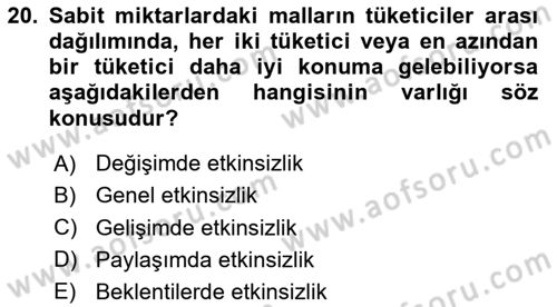 Mikro İktisat Dersi 2024 - 2025 Yılı Yaz Okulu Sınav Soruları 20. Soru