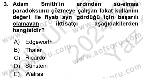 Mikro İktisat Dersi 2024 - 2025 Yılı Yaz Okulu Sınav Soruları 3. Soru