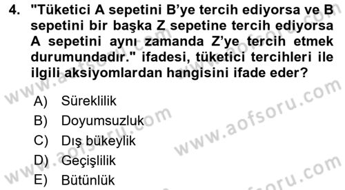 Mikro İktisat Dersi 2024 - 2025 Yılı Yaz Okulu Sınav Soruları 4. Soru