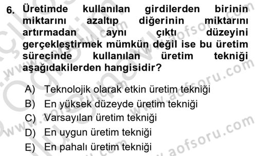 Mikro İktisat Dersi 2024 - 2025 Yılı Yaz Okulu Sınav Soruları 6. Soru