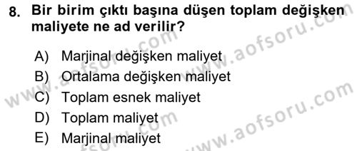 Mikro İktisat Dersi 2024 - 2025 Yılı Yaz Okulu Sınav Soruları 8. Soru