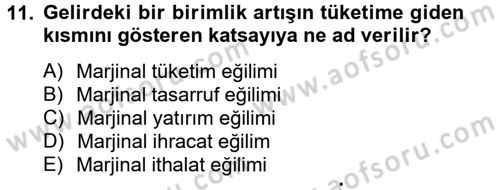 Makro İktisat Dersi 2012 - 2013 Yılı (Vize) Ara Sınav Soruları 11. Soru