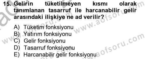 Makro İktisat Dersi 2012 - 2013 Yılı (Vize) Ara Sınav Soruları 15. Soru