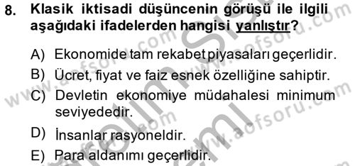 Makro İktisat Dersi 2013 - 2014 Yılı (Vize) Ara Sınav Soruları 8. Soru