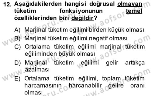 Makro İktisat Dersi 2014 - 2015 Yılı (Vize) Ara Sınavı 12. Soru