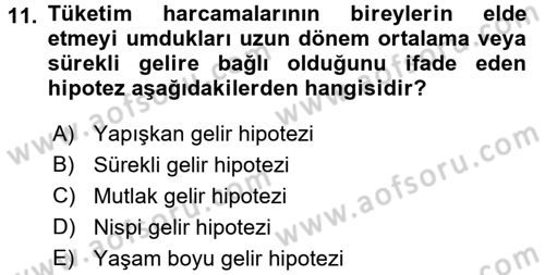 Makro İktisat Dersi 2015 - 2016 Yılı (Vize) Ara Sınav Soruları 11. Soru