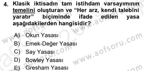 Makro İktisat Dersi 2015 - 2016 Yılı (Vize) Ara Sınav Soruları 4. Soru