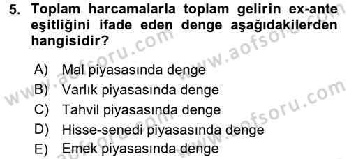 Makro İktisat Dersi 2015 - 2016 Yılı (Vize) Ara Sınav Soruları 5. Soru
