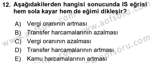 Makro İktisat Dersi 2016 - 2017 Yılı (Final) Dönem Sonu Sınavı 12. Soru