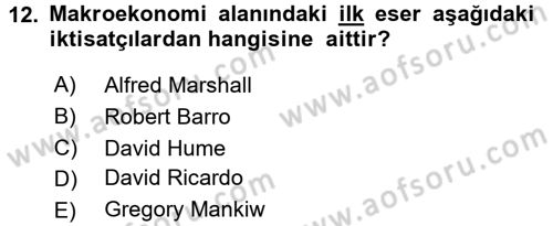 Makro İktisat Dersi 2017 - 2018 Yılı (Vize) Ara Sınav Soruları 12. Soru
