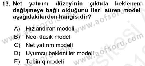 Makro İktisat Dersi 2017 - 2018 Yılı (Vize) Ara Sınav Soruları 13. Soru