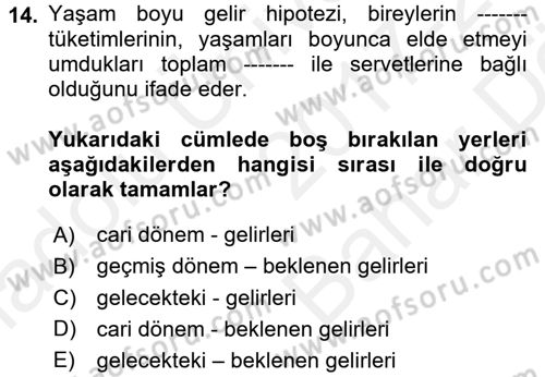 Makro İktisat Dersi 2017 - 2018 Yılı (Vize) Ara Sınav Soruları 14. Soru