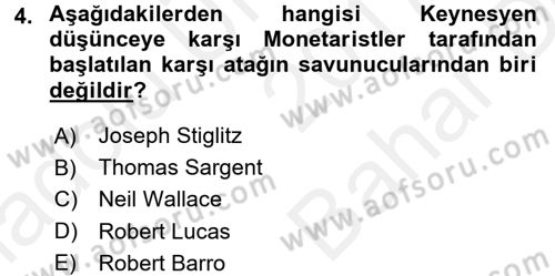 Makro İktisat Dersi 2017 - 2018 Yılı (Vize) Ara Sınav Soruları 4. Soru