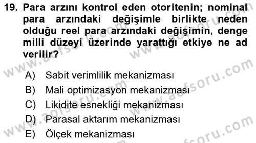 Makro İktisat Dersi 2021 - 2022 Yılı (Vize) Ara Sınavı 19. Soru