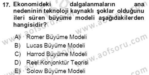Makro İktisat Dersi 2021 - 2022 Yılı (Final) Dönem Sonu Sınav Soruları 17. Soru