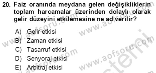 Makro İktisat Dersi 2023 - 2024 Yılı (Vize) Ara Sınavı 20. Soru