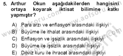 Makro İktisat Dersi 2023 - 2024 Yılı (Vize) Ara Sınavı 5. Soru