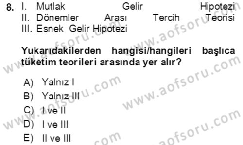 Makro İktisat Dersi 2023 - 2024 Yılı (Vize) Ara Sınavı 8. Soru