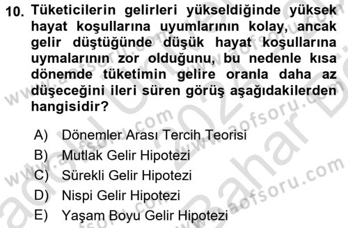 Makro İktisat Dersi 2024 - 2025 Yılı (Vize) Ara Sınav Soruları 10. Soru