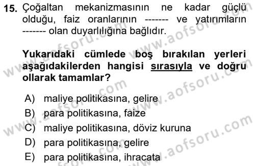 Makro İktisat Dersi 2024 - 2025 Yılı (Vize) Ara Sınav Soruları 15. Soru