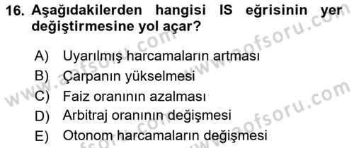 Makro İktisat Dersi 2024 - 2025 Yılı (Vize) Ara Sınav Soruları 16. Soru