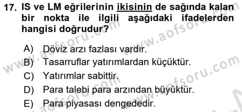 Makro İktisat Dersi 2024 - 2025 Yılı (Vize) Ara Sınav Soruları 17. Soru