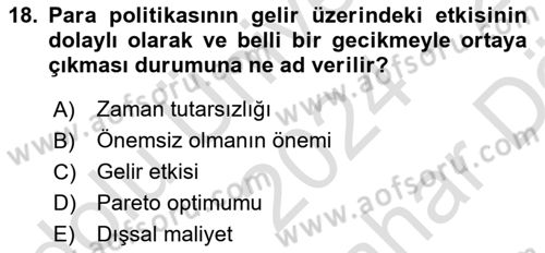 Makro İktisat Dersi 2024 - 2025 Yılı (Vize) Ara Sınav Soruları 18. Soru