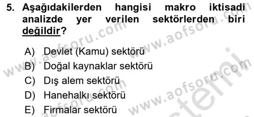 Makro İktisat Dersi 2024 - 2025 Yılı (Vize) Ara Sınav Soruları 5. Soru