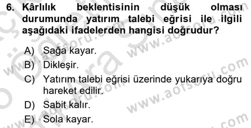 Makro İktisat Dersi 2024 - 2025 Yılı (Vize) Ara Sınav Soruları 6. Soru