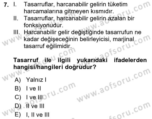 Makro İktisat Dersi 2024 - 2025 Yılı (Vize) Ara Sınav Soruları 7. Soru