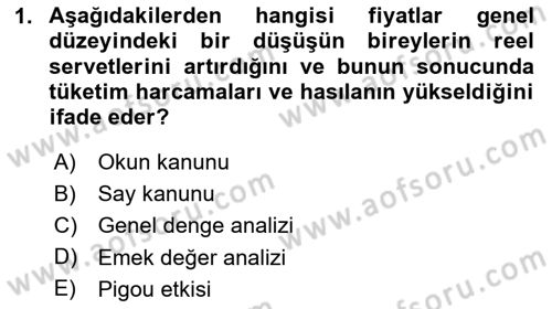 Makro İktisat Dersi 2024 - 2025 Yılı (Final) Dönem Sonu Sınav Soruları 1. Soru