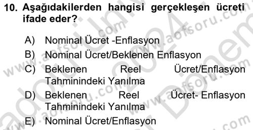 Makro İktisat Dersi 2024 - 2025 Yılı (Final) Dönem Sonu Sınav Soruları 10. Soru