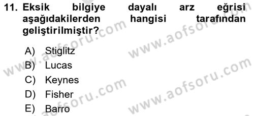 Makro İktisat Dersi 2024 - 2025 Yılı (Final) Dönem Sonu Sınav Soruları 11. Soru
