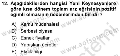 Makro İktisat Dersi 2024 - 2025 Yılı (Final) Dönem Sonu Sınav Soruları 12. Soru