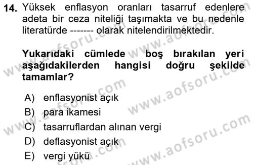 Makro İktisat Dersi 2024 - 2025 Yılı (Final) Dönem Sonu Sınav Soruları 14. Soru