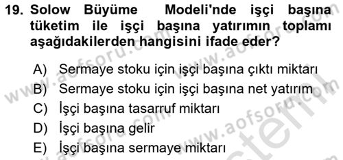Makro İktisat Dersi 2024 - 2025 Yılı (Final) Dönem Sonu Sınav Soruları 19. Soru