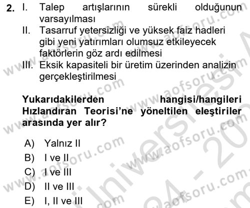 Makro İktisat Dersi 2024 - 2025 Yılı (Final) Dönem Sonu Sınav Soruları 2. Soru