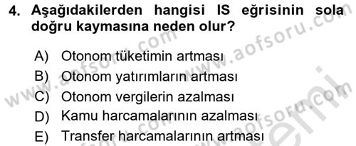 Makro İktisat Dersi 2024 - 2025 Yılı (Final) Dönem Sonu Sınav Soruları 4. Soru