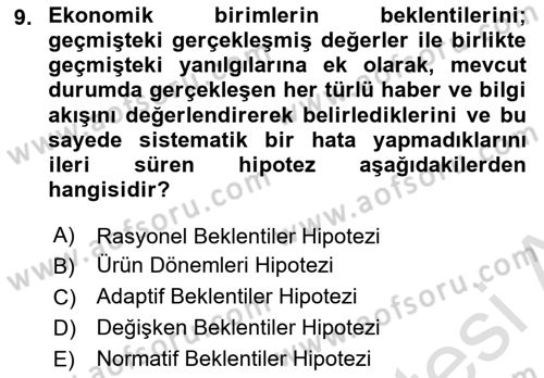 Makro İktisat Dersi 2024 - 2025 Yılı (Final) Dönem Sonu Sınav Soruları 9. Soru