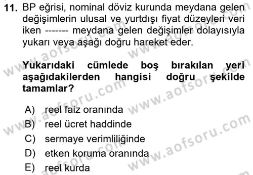 Makro İktisat Dersi 2024 - 2025 Yılı Yaz Okulu Sınav Soruları 11. Soru